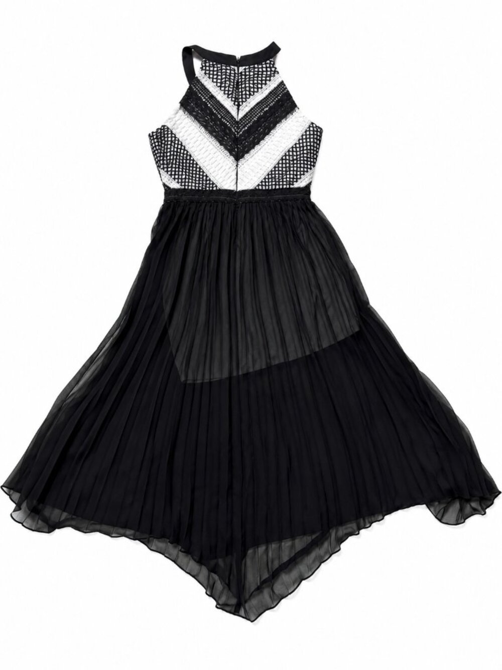 Black & White Maxi Dress • Sheer Mesh Overlay • V-Neck • Elegant Evening Dress - Picture 4 of 4